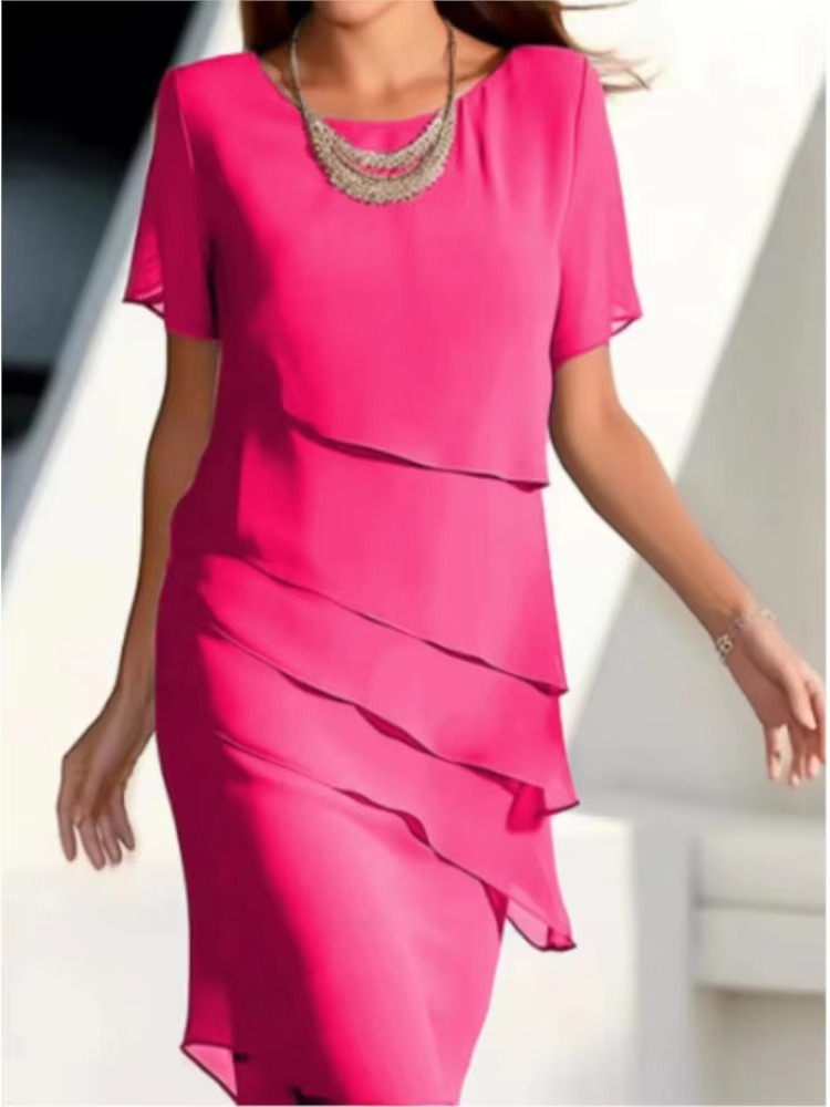 Women's lightweight casual summer dress with short sleeves, solid color, and ruffle edge detail
