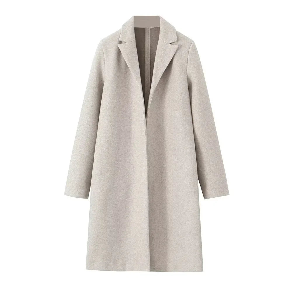 Velana open-front trench coat lightweight warm layer deep pockets V-line silhouette for professionals