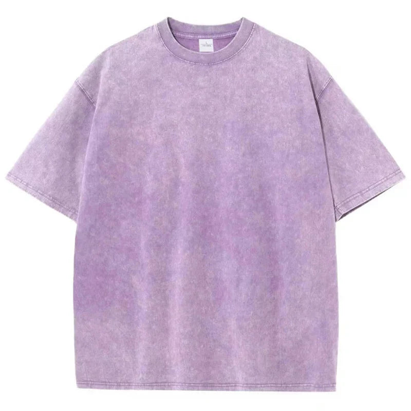 Men's vintage beige heavyweight cotton oversized boxy fit garment-dyed retro T-shirt daily wear