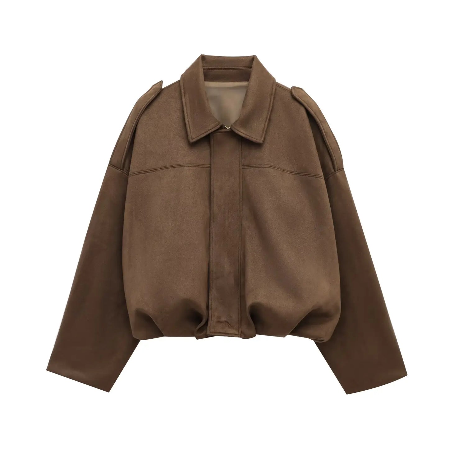 Women's loose faux suede jacket soft collared layerable fall essential in relaxed silhouette