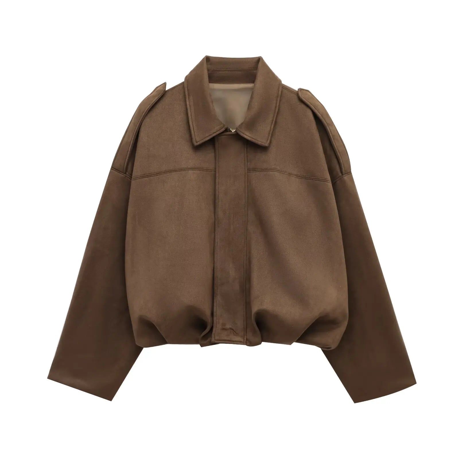 Women's loose faux suede jacket soft collared layerable fall essential in relaxed silhouette