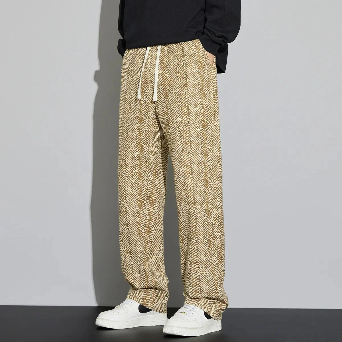 Men's beige linen relaxed fit pants with drawstring waist and side pockets for all-day comfort