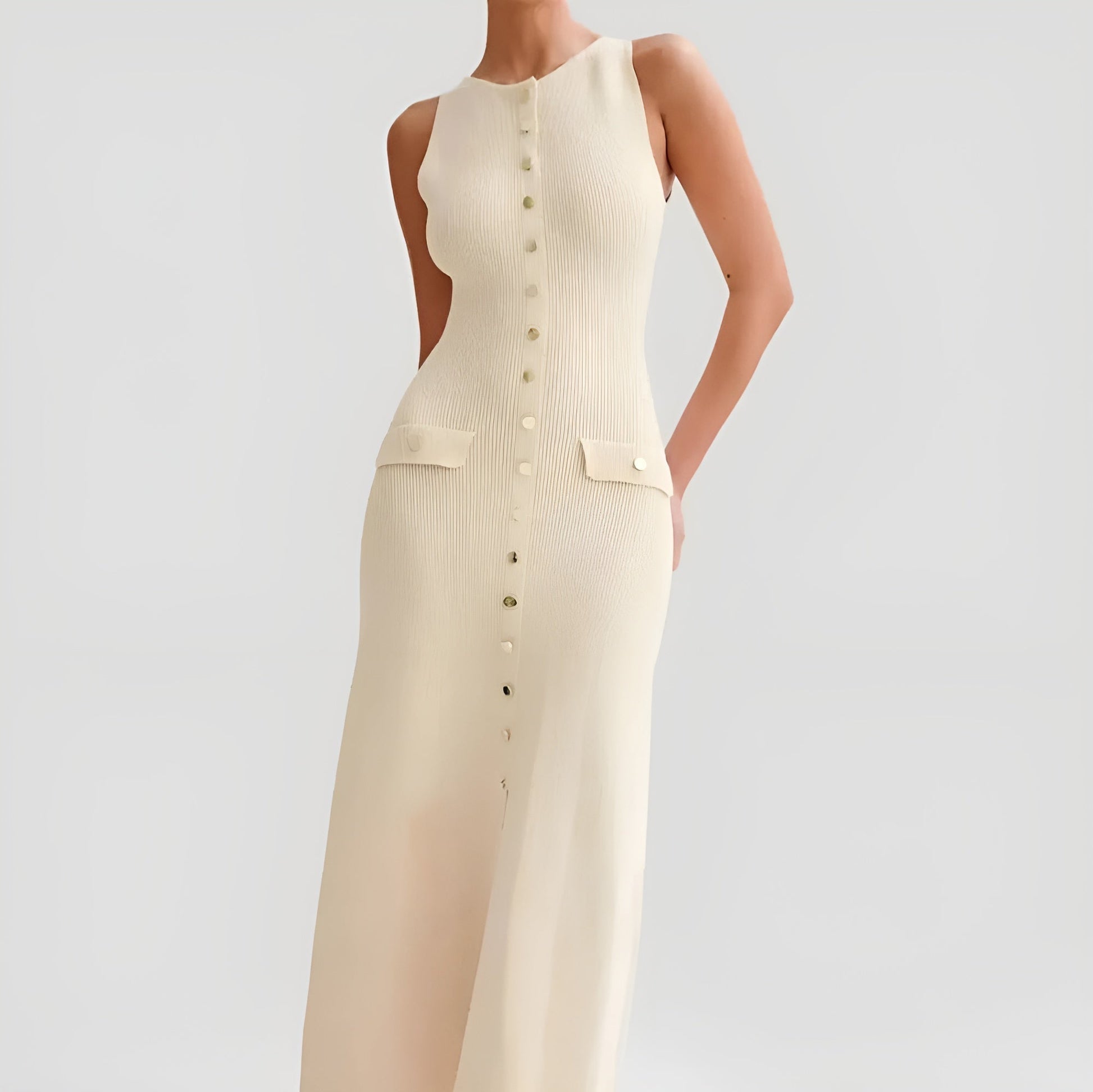 Valentina black full-length A-line knitted dress with figure-skimming waist and graceful flare