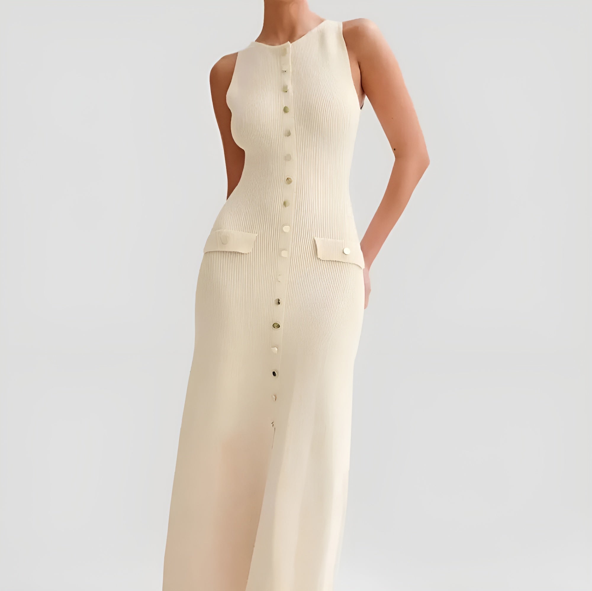 Valentina black full-length A-line knitted dress with figure-skimming waist and graceful flare