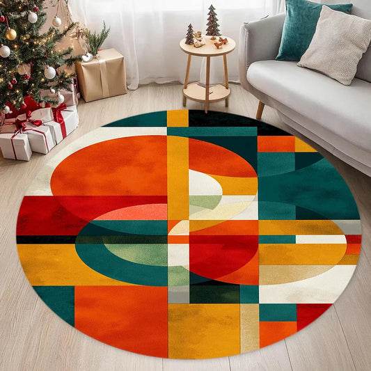 Colorful round geometric doormat non-slip entry rug vibrant multicolor pattern for home entryway