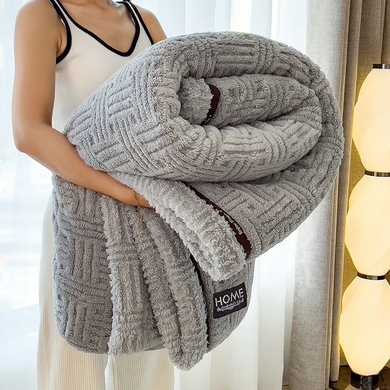 Plush velvet throw blanket with soft coral fleece, dual-sided cozy design for sofa and bed use