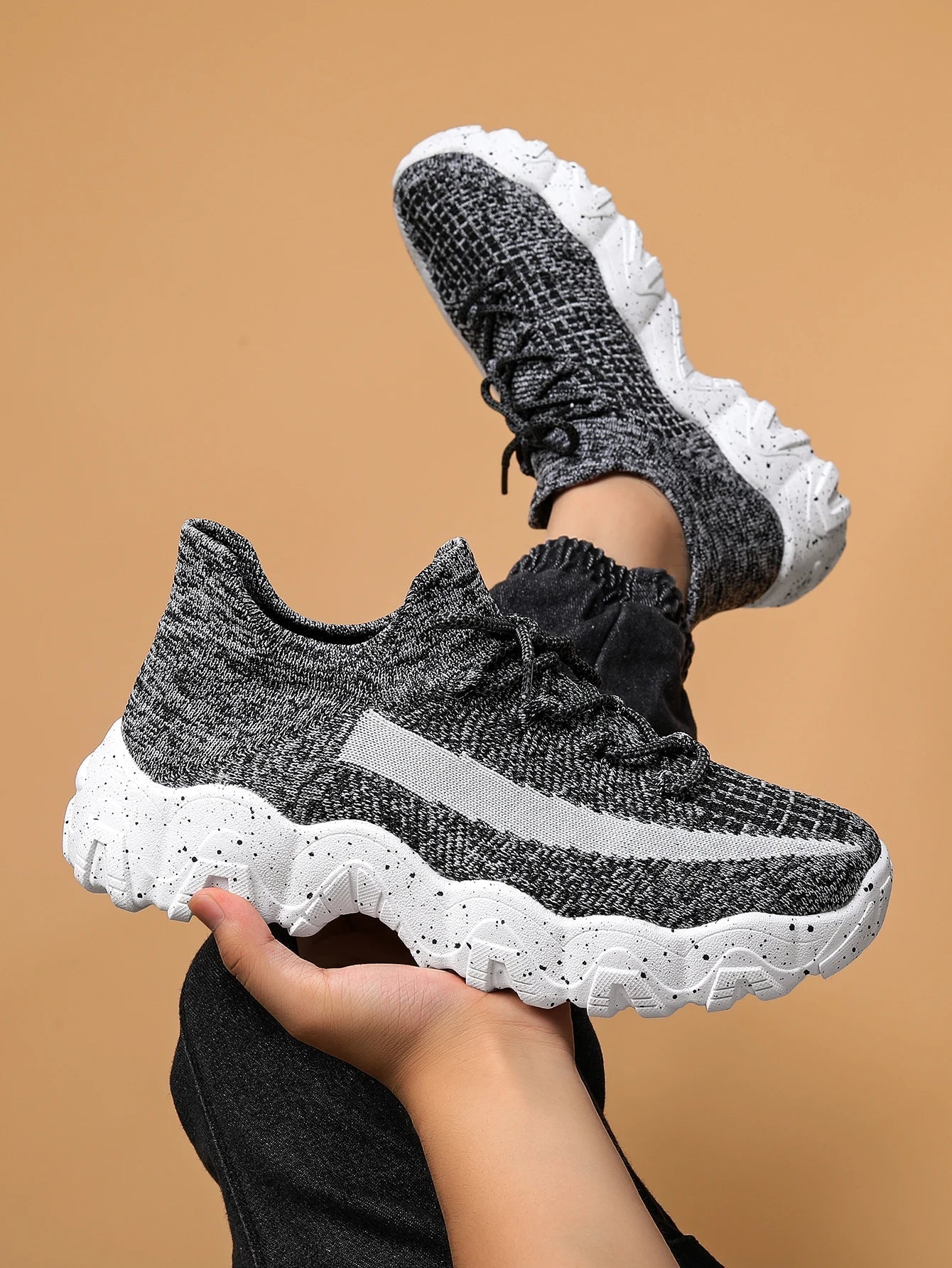 Unisex knit sneaker with cushioned EVA sole, lightweight breathable mesh upper for all-day comfort