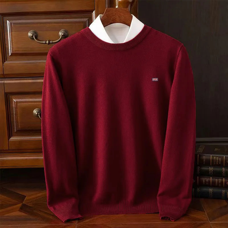 Lightweight cream crewneck knit sweater unisex smooth fine-knit ribbed texture layering essential