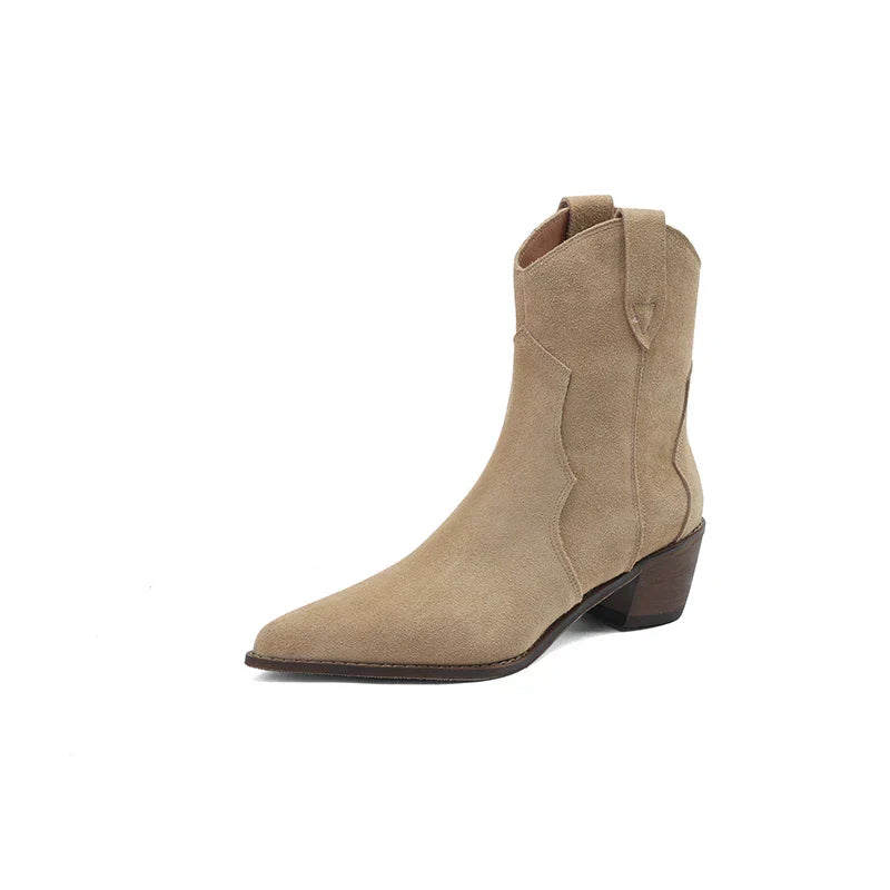 Women's tan suede Chelsea boots with classic western silhouette and soft premium leather upper