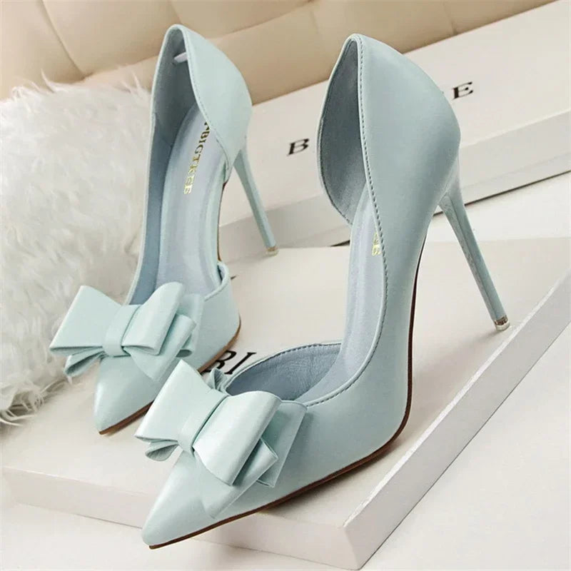Pointed toe pumps with elegant bow detail, slim 11cm heel, chic women's heels for formal occasions