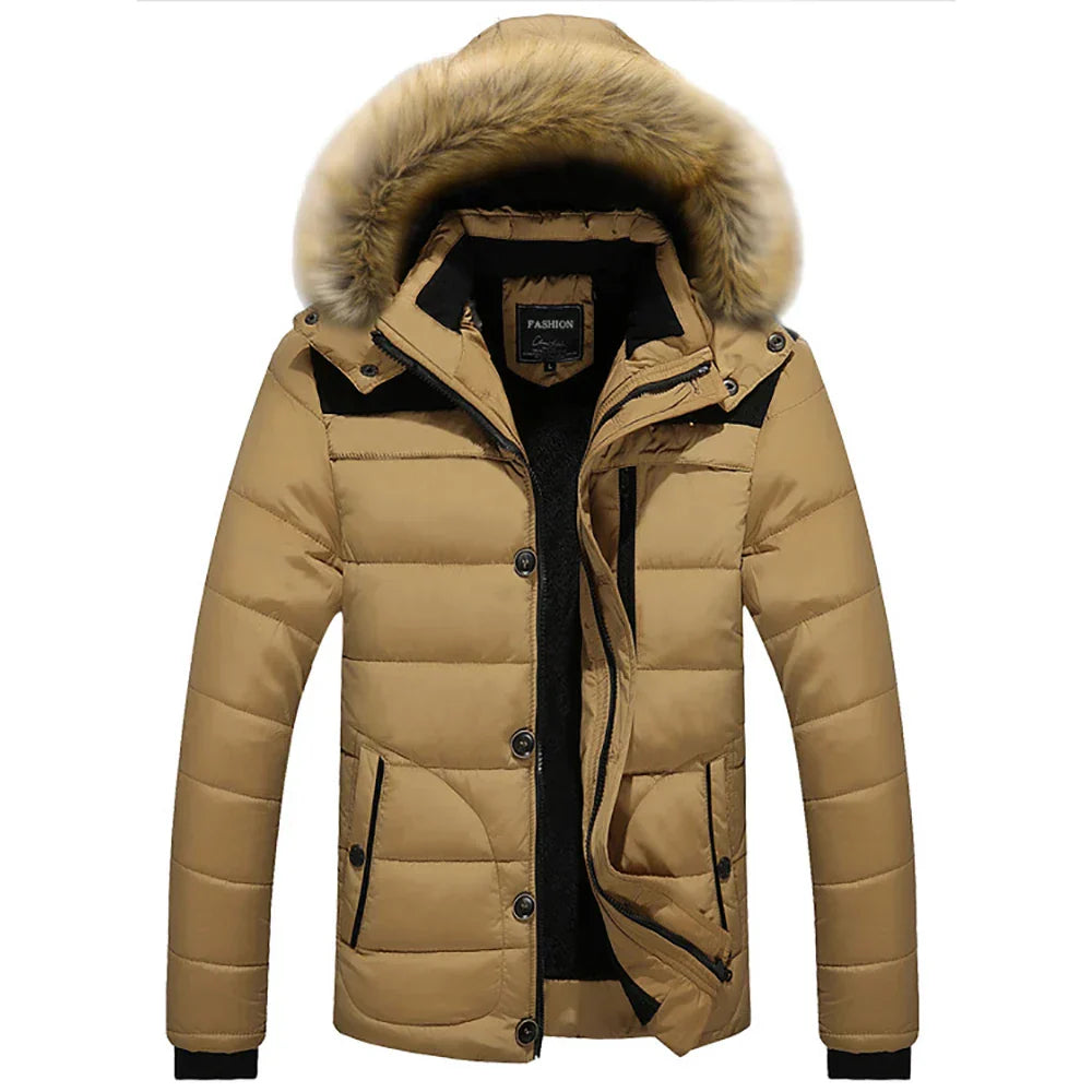 Men's quilted jacket regular fit stand-up collar hip-length with zippered pockets casual winter