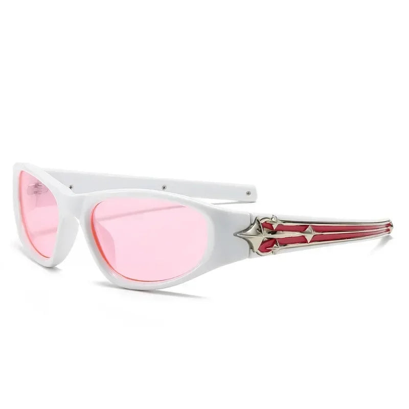 UV400 wraparound sunglasses bold angular Y2K retro-futuristic streetwear style durable sport-ready frames