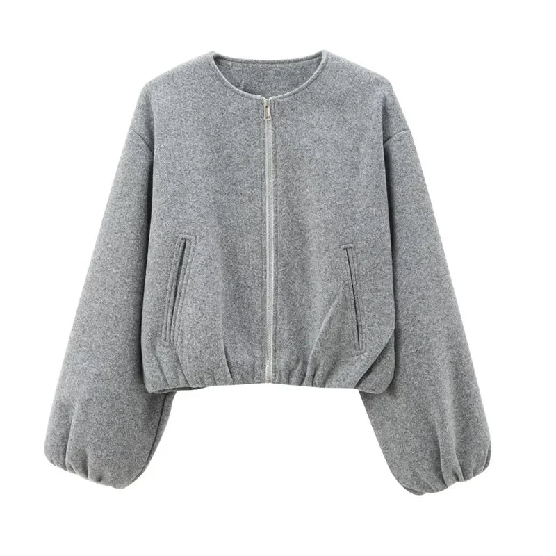 Women's cropped zip-up jacket in casual style with sleek short silhouette for modern everyday layering