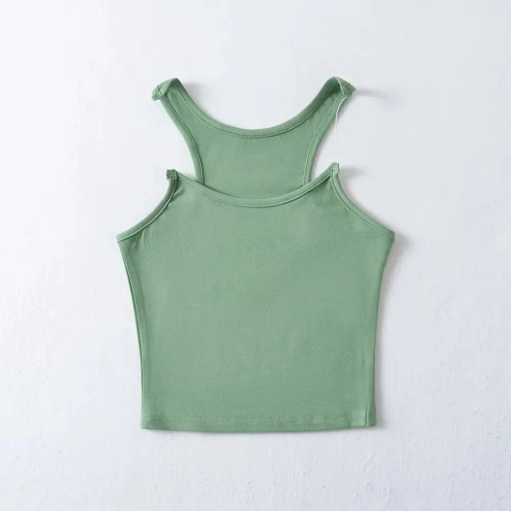 Women's nude invisible tank top slim fit with hidden shoulder straps, soft breathable layering essential
