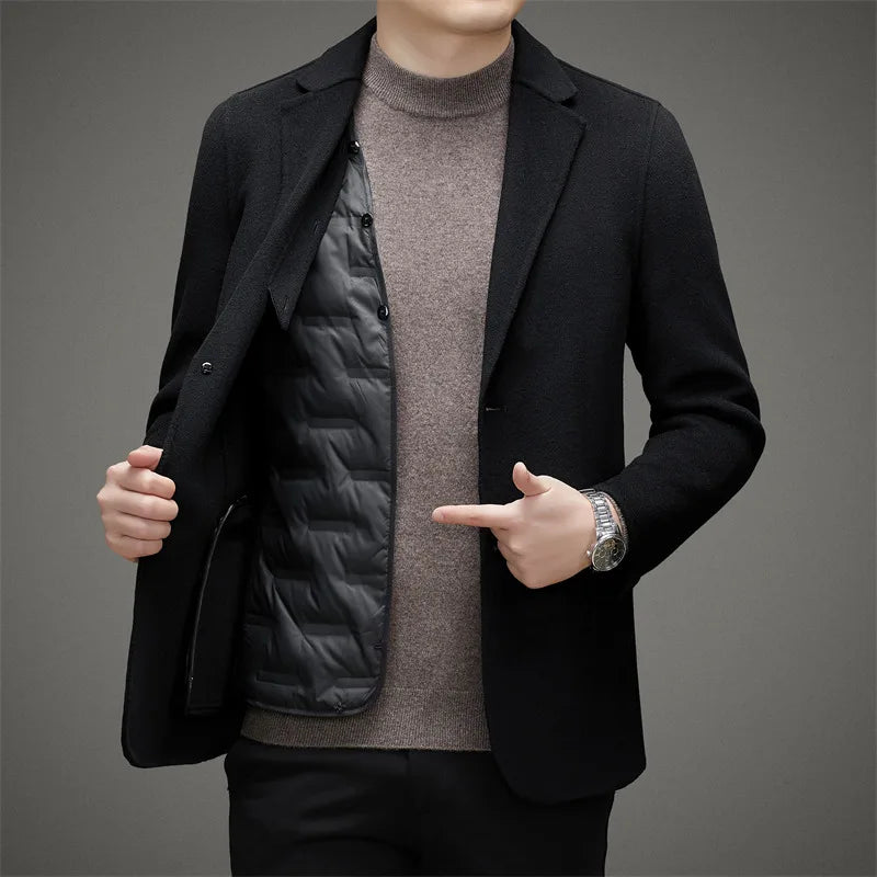 Men's padded winter blazer coat in classic tone, tailored fit with modern button closure for cold weather