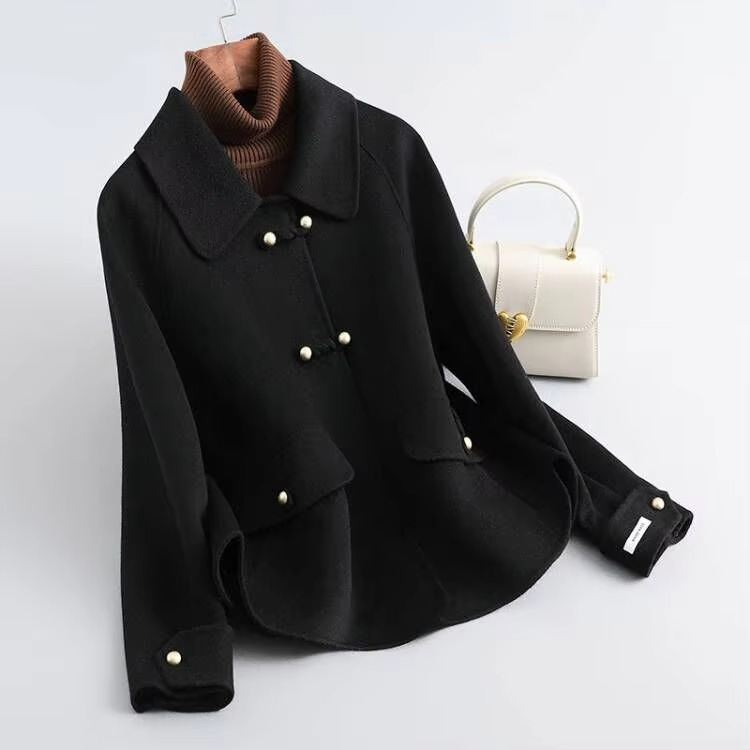Black double-sided wool coat women slim fit Korean style short length above hips dual-sided