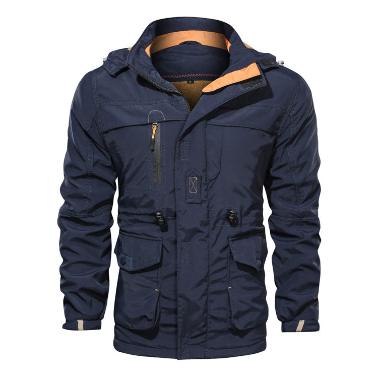 Men's black insulated parka winter coat modern urban silhouette with clean lines for cold weather