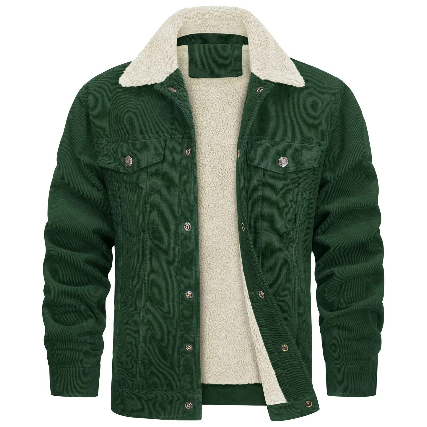 Men's navy corduroy fleece-lined winter jacket with textured shell and warm utility fit