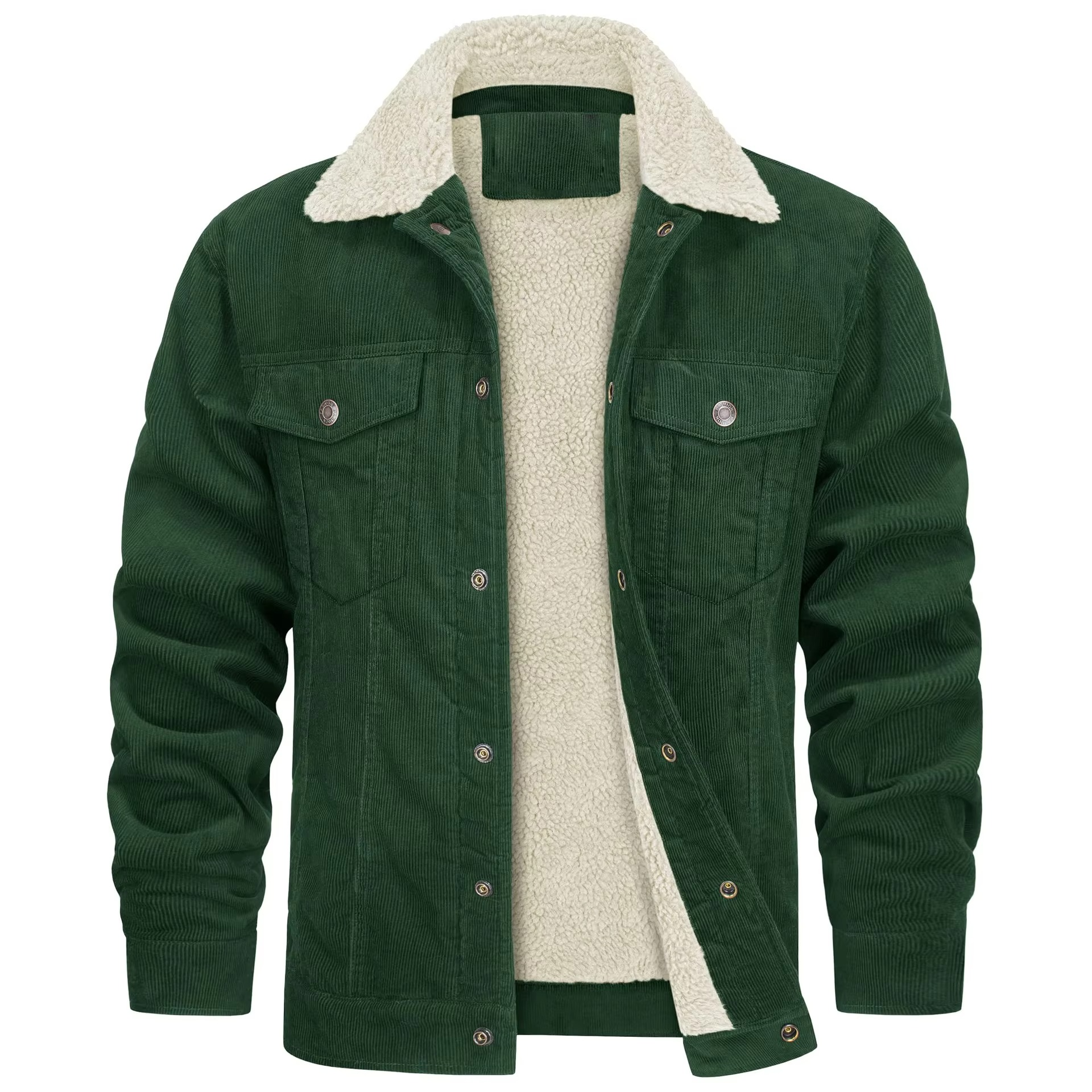 Men's navy corduroy fleece-lined winter jacket with textured shell and warm utility fit