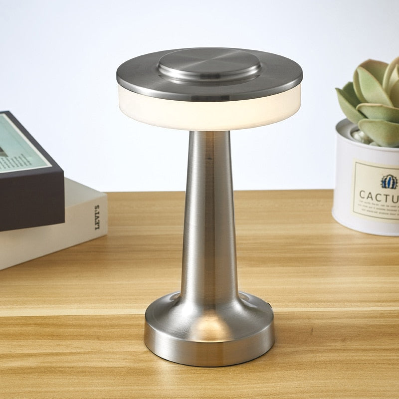 Lumey retro chrome touch-dimming LED table lamp 21cm accent light for living room decor