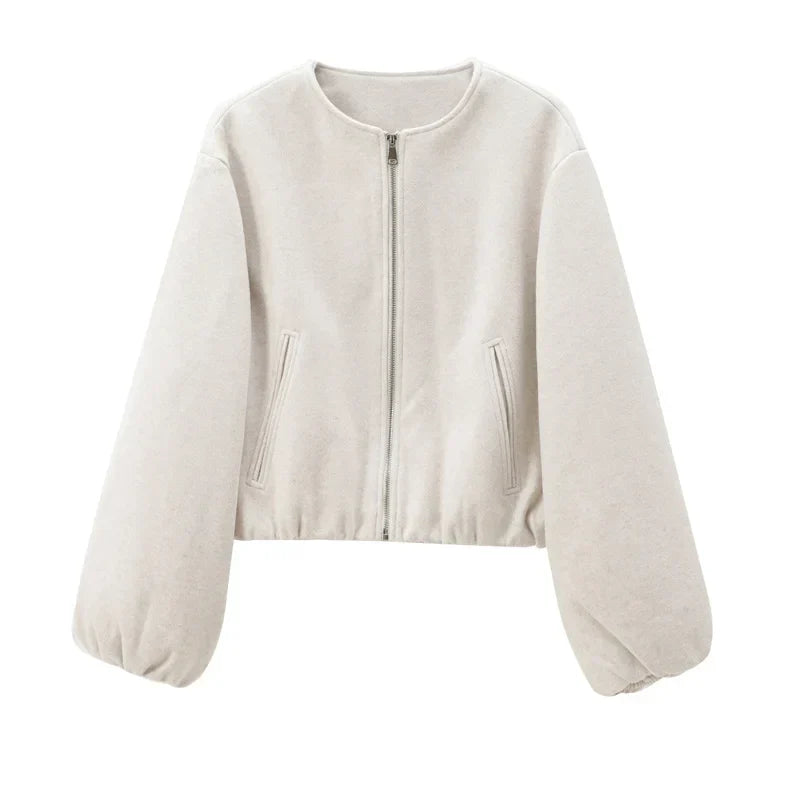 Women's cropped zip-up jacket casual modern silhouette versatile everyday layer clean refined fit
