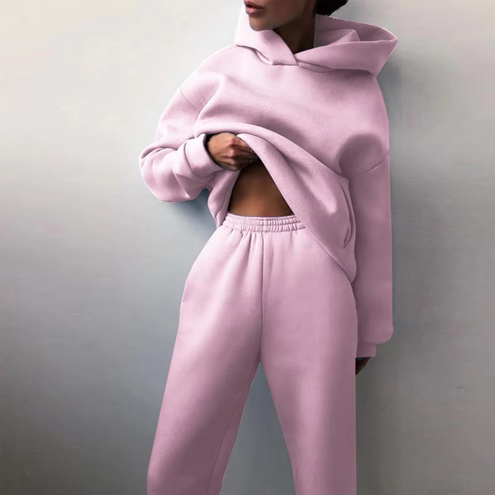 Women's soft cotton tracksuit set oversized hoodie matching joggers relaxed lounge fit casual style