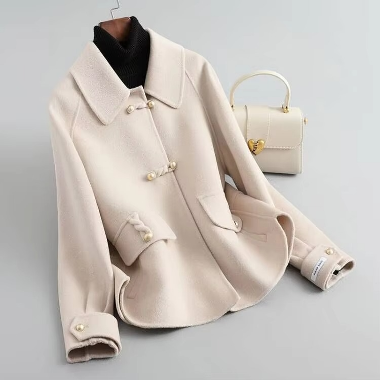 Black double-sided wool coat women slim fit short length Korean style dual-wear elegant