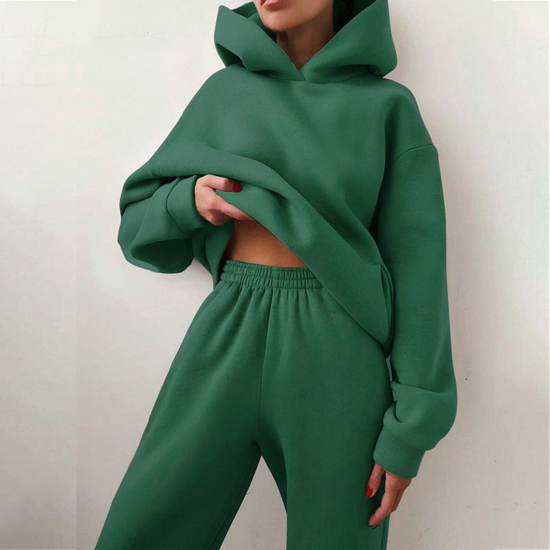 Women's oversized hoodie and jogger pants set soft cotton relaxed fit cozy loungewear two-piece