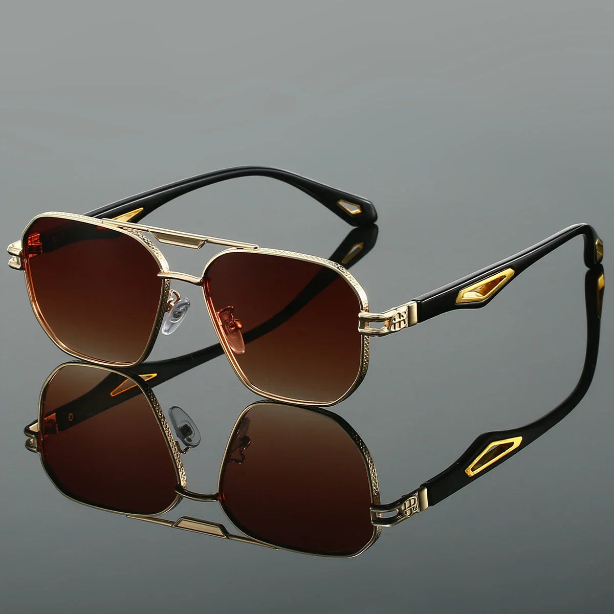 Rylee retro square sunglasses black gradient lenses gold-plated hardware anti-reflective women