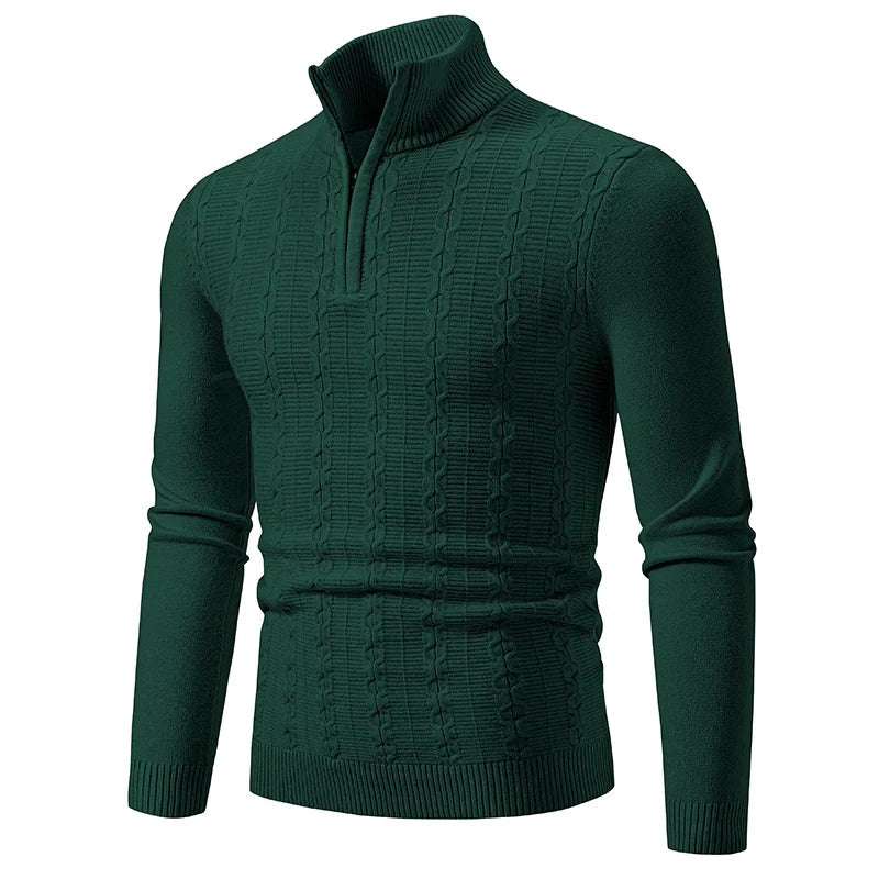Ivory cable knit half-zip sweater tailored fit with classic textured pattern for everyday wear