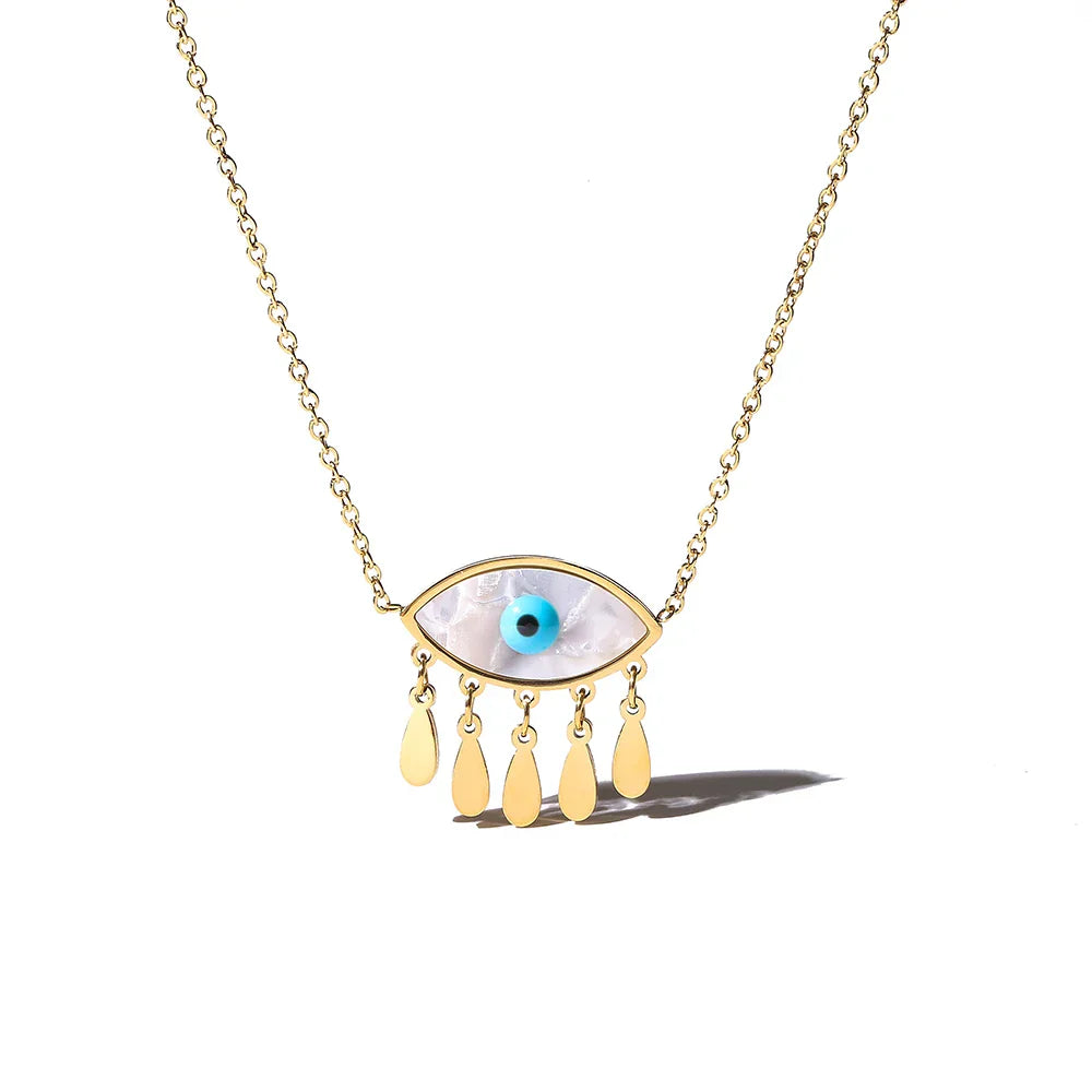 Gold plated dainty evil eye talisman necklace for women, stainless steel tarnish resistant charm