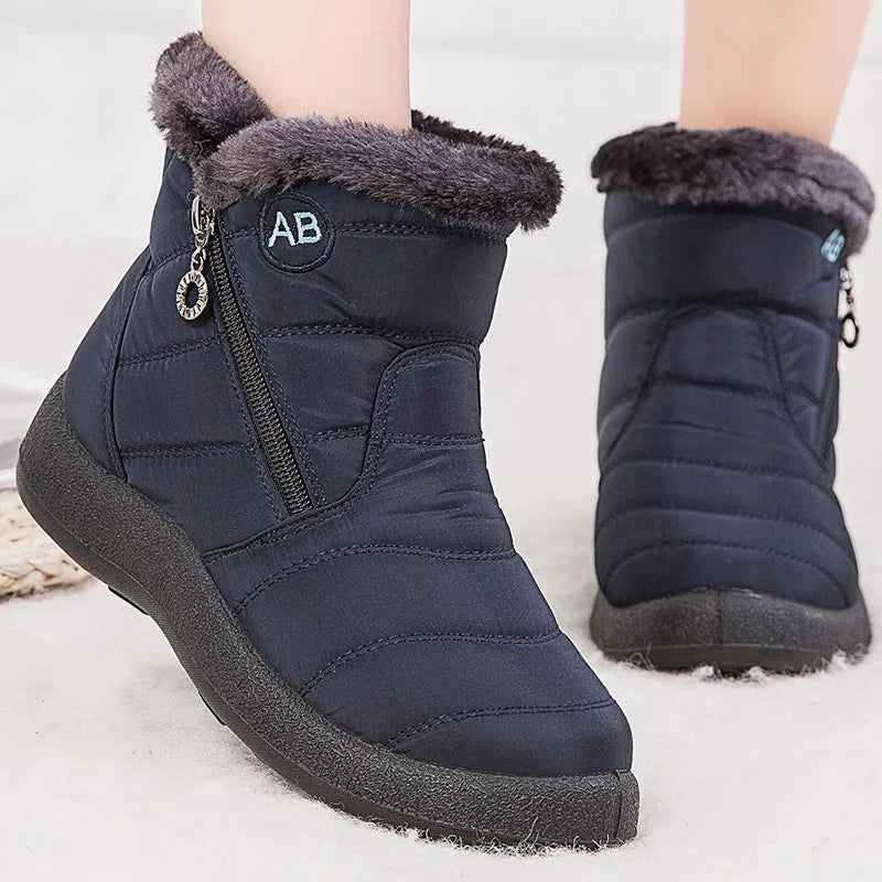 Women's mid-calf snow boots water-resistant faux fur lined side zipper winter warmth