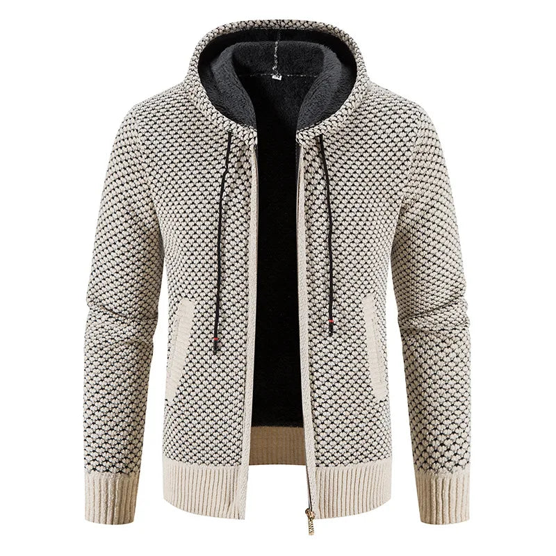 Men's premium knit cardigan with ultra-soft fleece lining, cozy winter style for a confident silhouette