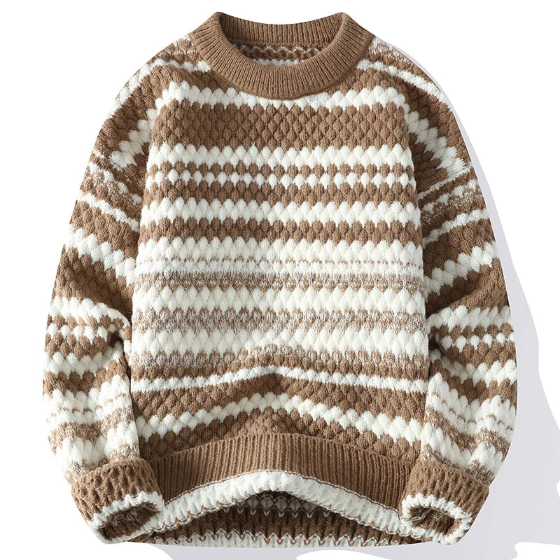 Textured stripe knit sweater relaxed crew neck mid-weight everyday warmth casual-smart style