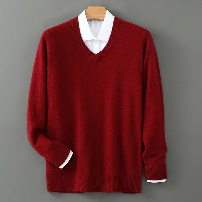 Men's lightweight cashmere blend V-neck sweater, relaxed fit plus size, plush knit warmth