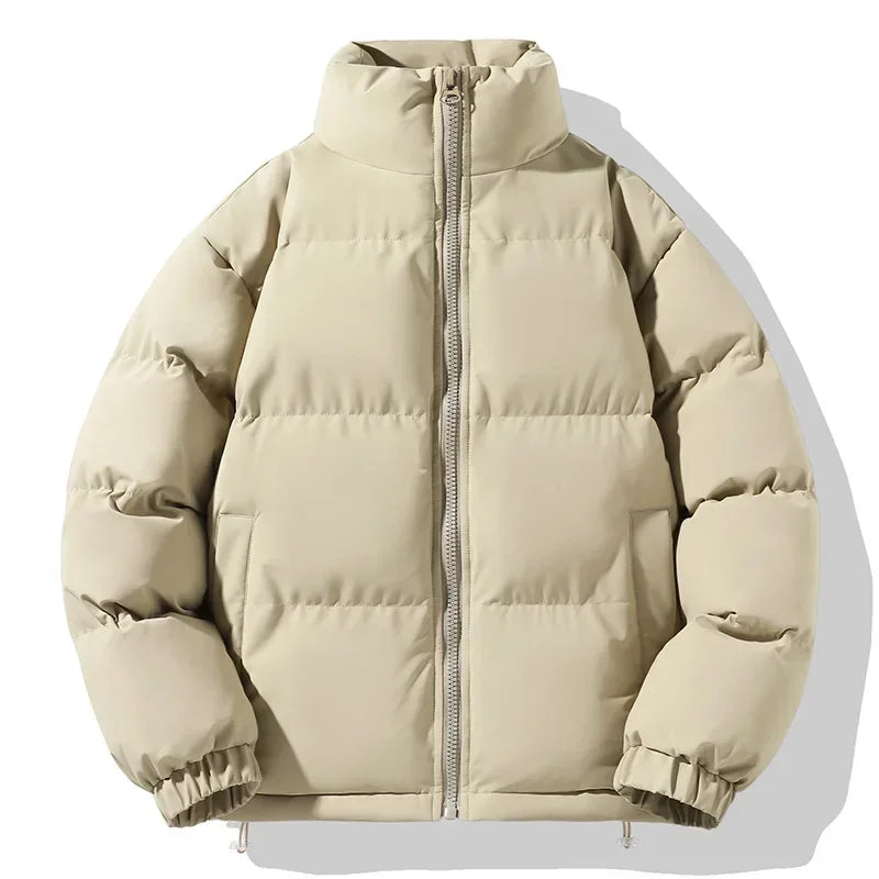 Men's lightweight padded winter jacket with stand collar, wind-resistant fabric, modern relaxed fit