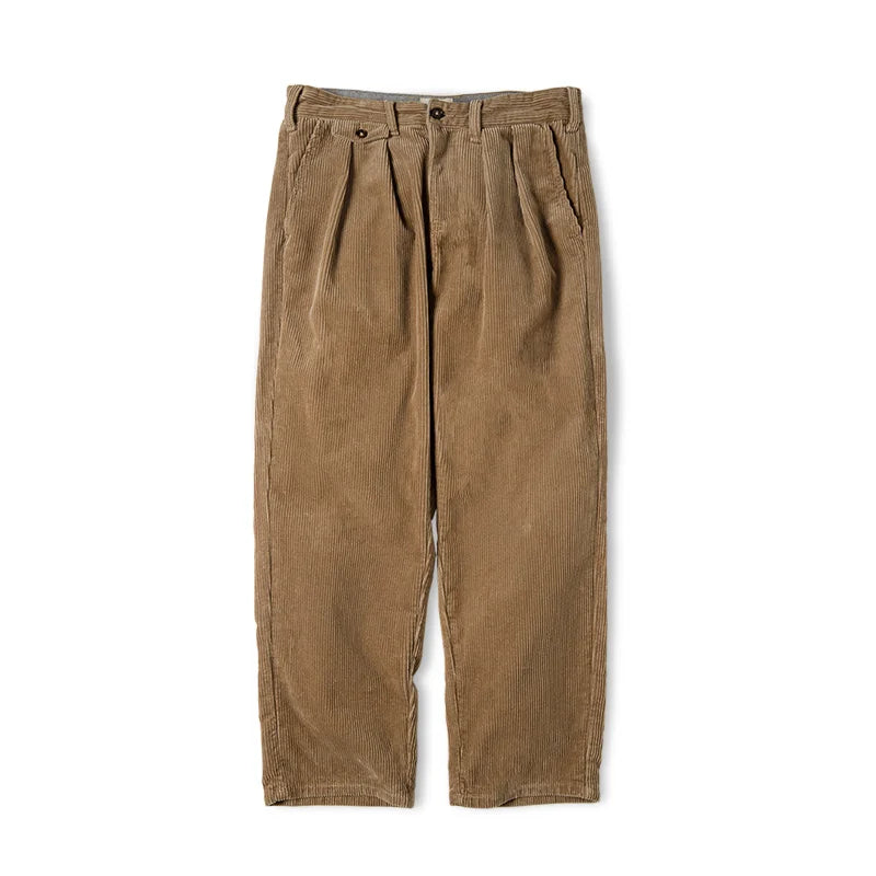 Men's retro wide-leg corduroy trousers vintage style with elastic waistband and ribbed texture