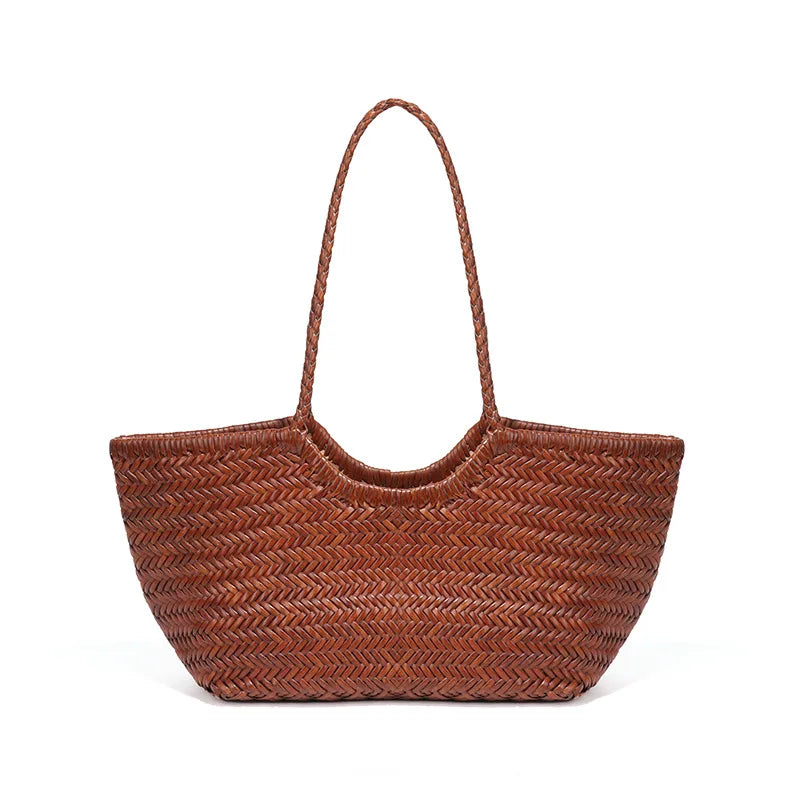 Kathy large leather woven tote bag natural straw texture lightweight beach-ready everyday women