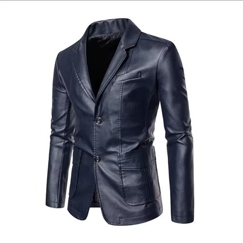 Men's slim-fit black leather jacket suit collar premium business professional style