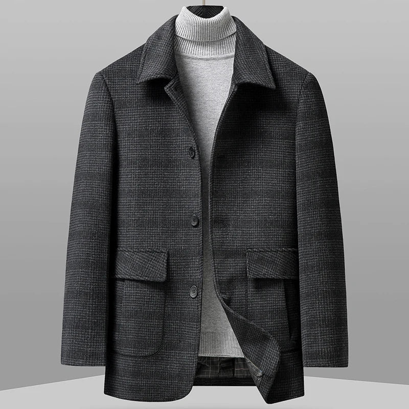 Thompson wool plaid topcoat modern short tailored fit for urban professionals in classic pattern