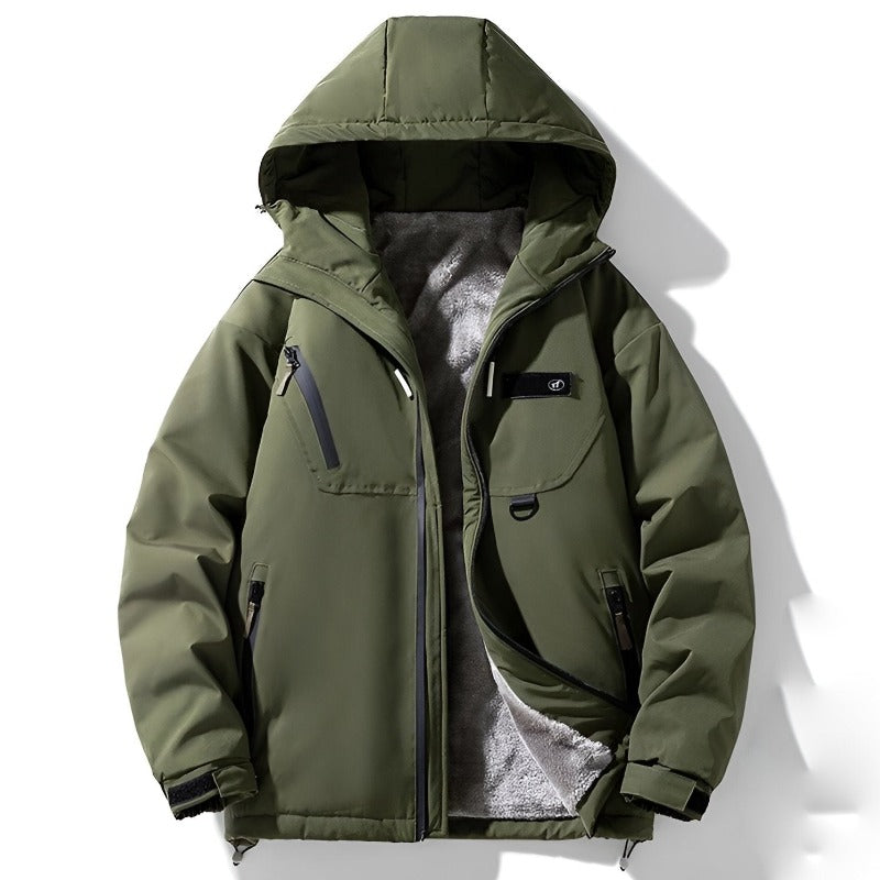 Joshua unisex relaxed fit hooded fleece winter jacket full zip hip length cold weather warmth