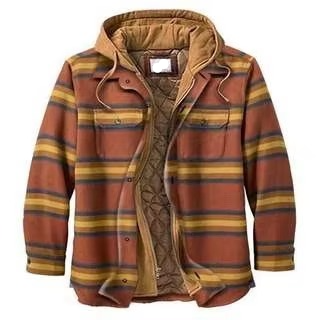 Men's patchwork checkered hooded jacket thick cotton coat American flag design casual fit