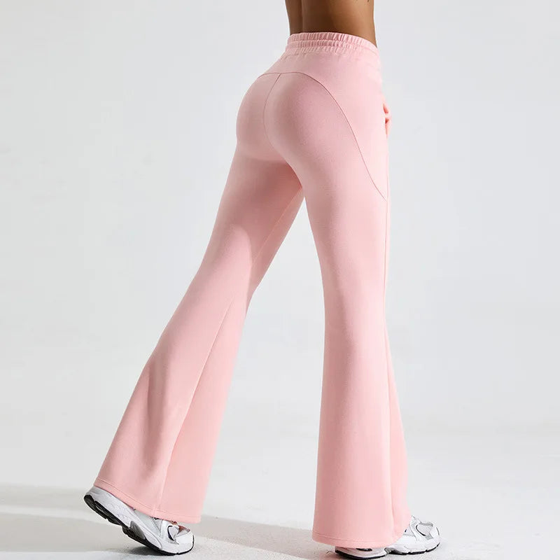 Women's black flared yoga pants high-rise waist stretch performance fabric contour fit