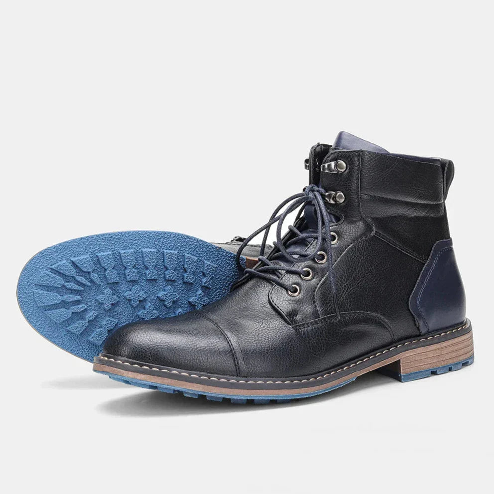 Men's Urbann Vibe Garrison cap toe boot rugged weather-resistant upper blue rubber outsole