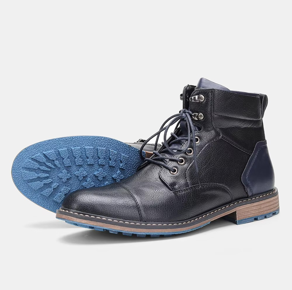 Men's brown full-grain leather ankle boots, polished finish, versatile style for office and weekend wear