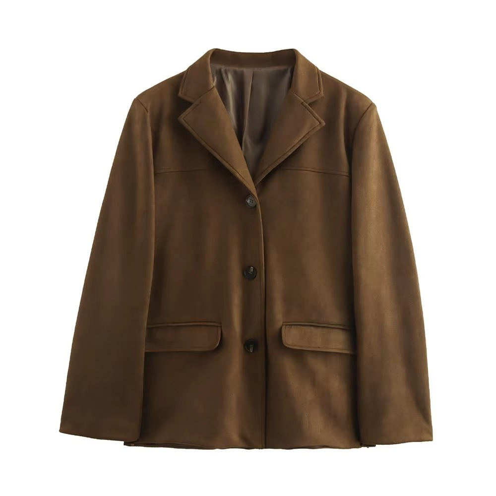 Women's vintage brown suede leather jacket old money style with soft polyester lining