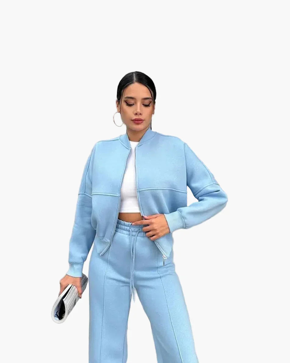 Women's oversized two-piece suit wide-leg pants zip-up jacket casual urban streetwear set