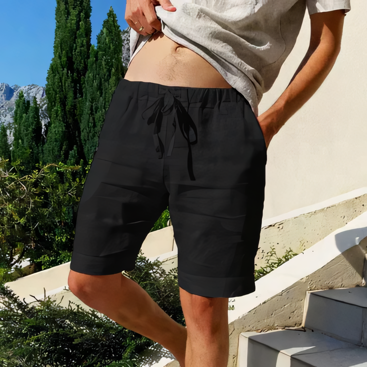 Men's lightweight linen shorts casual breathable beige relaxed fit for hot weather everyday comfort