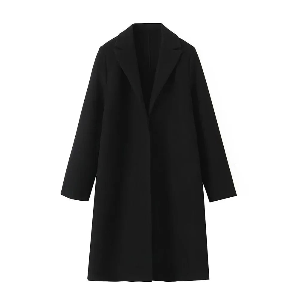 Velana open-front V-line trench coat lightweight warm layer with deep pockets sleek professional silhouette