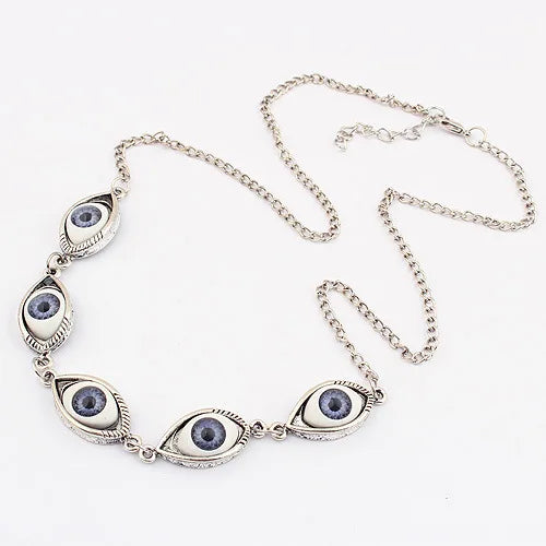 Five hypnotic eye charm necklace antique marquise bezels adjustable 20-inch gothic statement jewelry